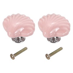 2Pcs Ceramic Knobs Shell Decorative Drawer Door Pull with Screw Light Pink]