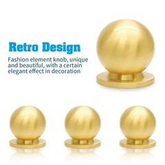 4 Packs Mini Round Solid Brass Knobs, 1/2 Inch Diameter Brass Pulls, Gold Mini