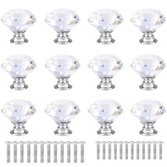12 Pcs 30mm Diamond Shape Crystal Glass Cabinet Knobs with Screws Drawer Knob…