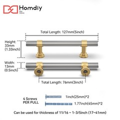 10 Pack Brushed Nickel and Brass Cabinet Handles 3 Inch Hole Centers Silver a…