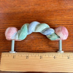 Mackenzie Childs Braided Twist Pastel Ceramic Hand Crafted Handle Pull Red Blue