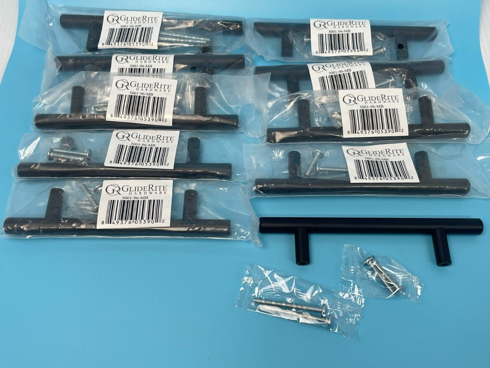 10-PACK GlideRite 3-3/4″ CC 6-1/8″ Solid Steel Bar Pull Matte Black 5001-96-MB-1