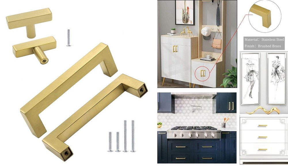 Goldenwarm Brushed Brass Cabinet Handle Drawer Pulls 3″, 4″, 4.5″ Centers