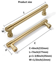 6 PCS Brushed Brass Cabinet Pulls 6 Inch 152MM Hole Center Hardware Handle