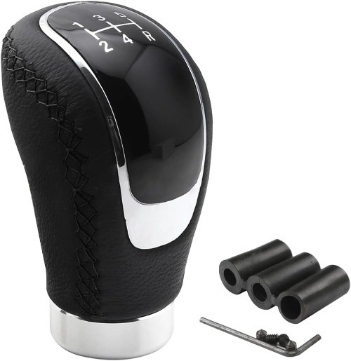 5 Speed Shift Knob, Weihted Manual Gear Shifter Knobs, Leather G Color: Black