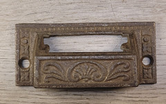 Antique Label Holder Bin Drawer Cup Pull Cast Iron Original Ornate