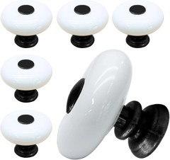 6Pcs White Ceramic Drawer Knobs, round Vintage Dresser Knobs with Black Point &