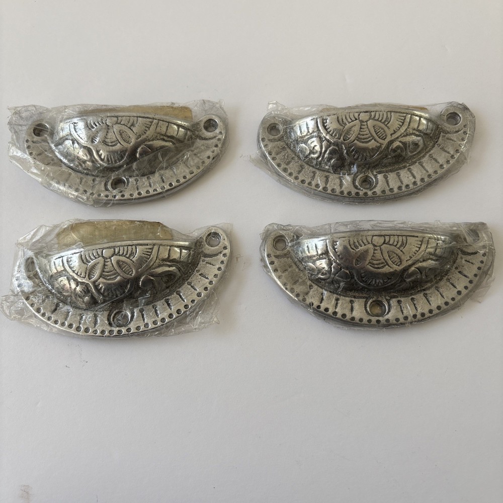 Vintage Metal Pulls Drawer Cabinet Pewter /Nickel Hardware Original packaging