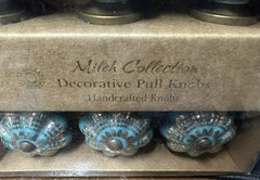 Mileh Collection Turquoise Gold Set of 6 Ceramic Decorative Pull Knobs NEW