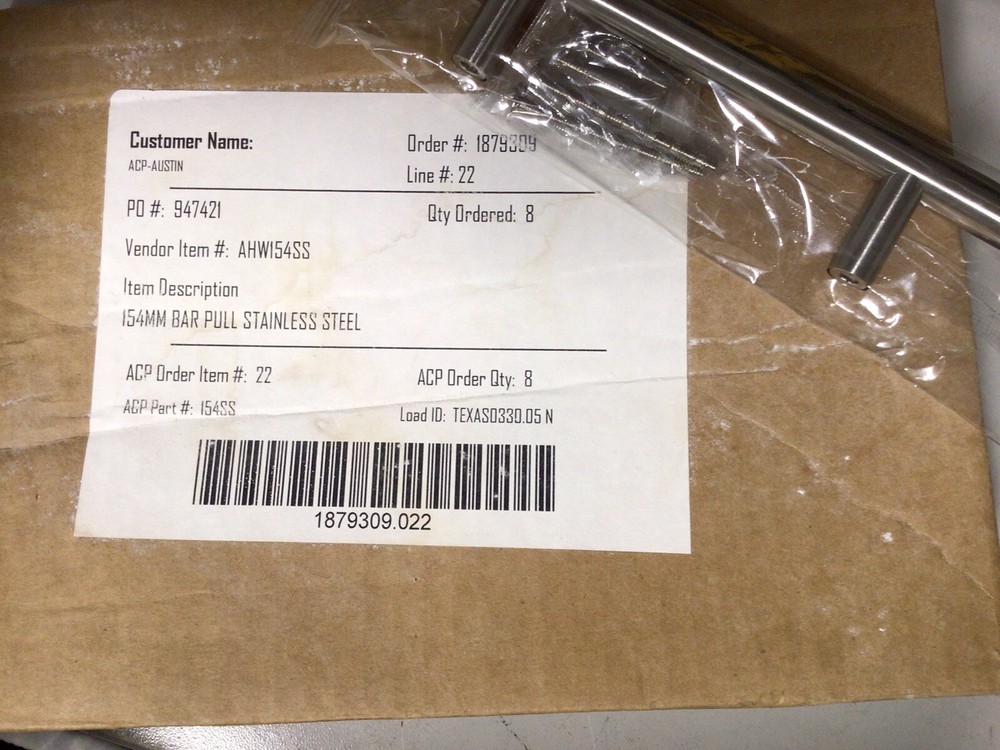 Lot of 8 – 154mm Bar Pull Stainless Steel Cabinet, Hardware