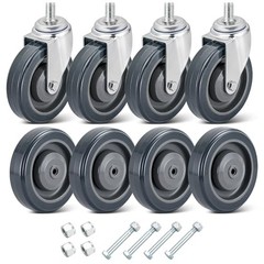 8 Pack 5″ Shopping Cart Replacement Wheels Kit, TPU Wheels with Nuts | Grey