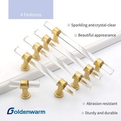 Elegant 4 Inch Acrylic Cabinet Pulls – 5 Pack in Luxurious Matte Gold Finish