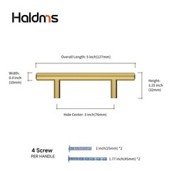10 PCS Gold Cabinet Handles 3 Inch Hole Center Stainless Steel Drawer Pulls