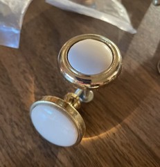 Lot Of 15 Vintage Amerock White Gold Almond Drawer Cabinet Round Knob Pull