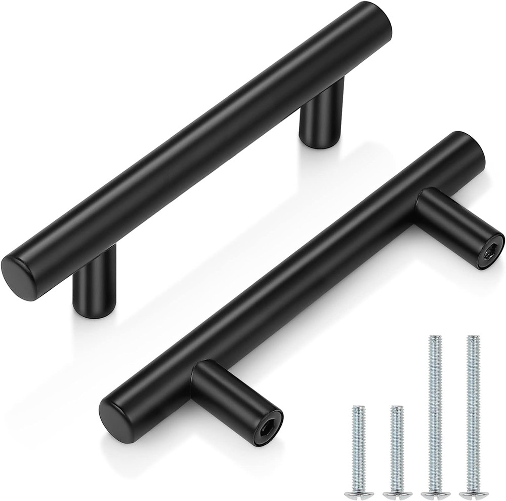 30 Pack Black Cabinet Handles 5 In Pulls 3 In Hole Centers Stainless Steel T Bar