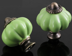 2 Vintage-Green JADITE 1 3/8” Ceramic Glass Drawer Pulls Cabinet Knobs hardware