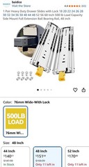 Baidice 1 Pair Heavy Duty Drawer Slides w/ Lock 48in – 500lb Load Full Extension