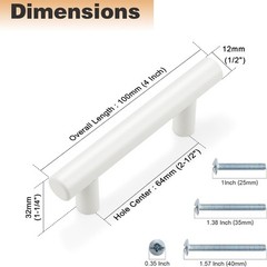 10 Pack| 2-1/2 Inch Hole Centers White Cabinet Pulls Modern Stainless Steel E…
