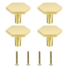 4 Pack Solid Knobs Hexagon Zinc Alloy Cabinets Knob with Screw M4 Gold