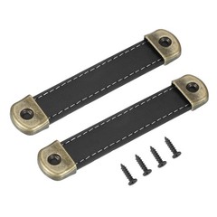 2Pcs 4.4″ Leather Drawer Pulls with Iron Sheet with 18mm Screws Black