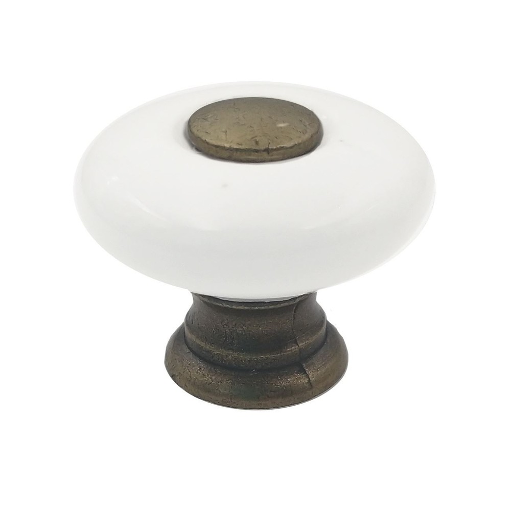 Amerock BP856-30 White 1″ Porcelain Knob with Antique Brass Base and Button Stem