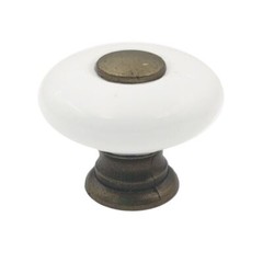 Amerock BP856-30 White 1″ Porcelain Knob with Antique Brass Base and Button Stem
