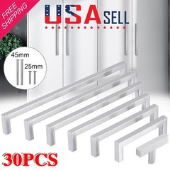 30PCS Stainless Steel Drawer Pulls Square Brushed Nickel Kitchen Cabinet Handles