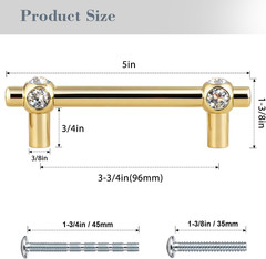 4 PCS Crystal Gold Cabinet Pulls, 3-3/4″(96Mm) Hole Center, 5 Inch Elegant Dress