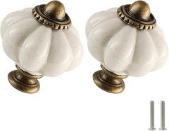 Antique White Pumpkin Knobs 2 Pack Ceramic Cabinet Knobs Vintage Drawer Pulls