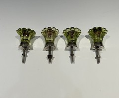 4 Knobco Stylish Green Transparent Daisy Flower Glass Dresser Cabinet Knob