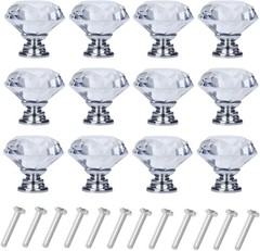 12Pack Drawer Knobs Diamond Shaped Crystal Glass 30mm Cabinet Knobs Pull Handles