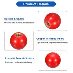 5Pcs M8 Copper Thread 32mm Dia Threaded Ball Knobs for Machine Handle, Red