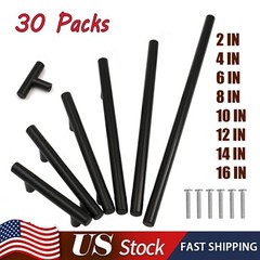 30 Packs Matte Cabinet T Bar Handles Kitchen Stainless Steel Drawer Pulls Black