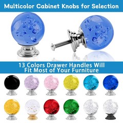 12 Pcs 30mm Round Shape Bubble Crystal Glass Cabinet Knobs with Screws Drawer…
