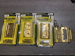 Vtg Lot Non Mortise Door Hinges 3″ Brass Plated 2 Pk USA NOS Edwards Leeds