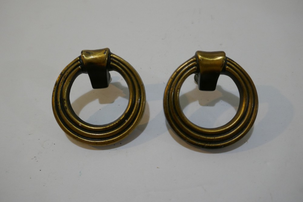 2 Antique Bronze Finish Cabinet or Furniture Drawer Style Bail Pull Handle