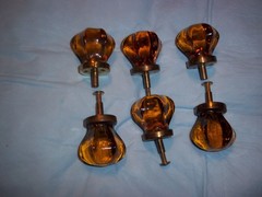 AMBER Cut Glass Drawer / Cabinet Knob – 1-1/2″ Octagon – Set of 6 NEW