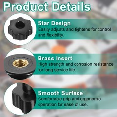 10pcs 7-Star Knob M4 Thread 25mm Head Through Hole Brass Insert Handle Black