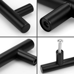 Elegant 10 Pack Flat Black Stainless Steel Cabinet Handles – Modern T-Bar Style