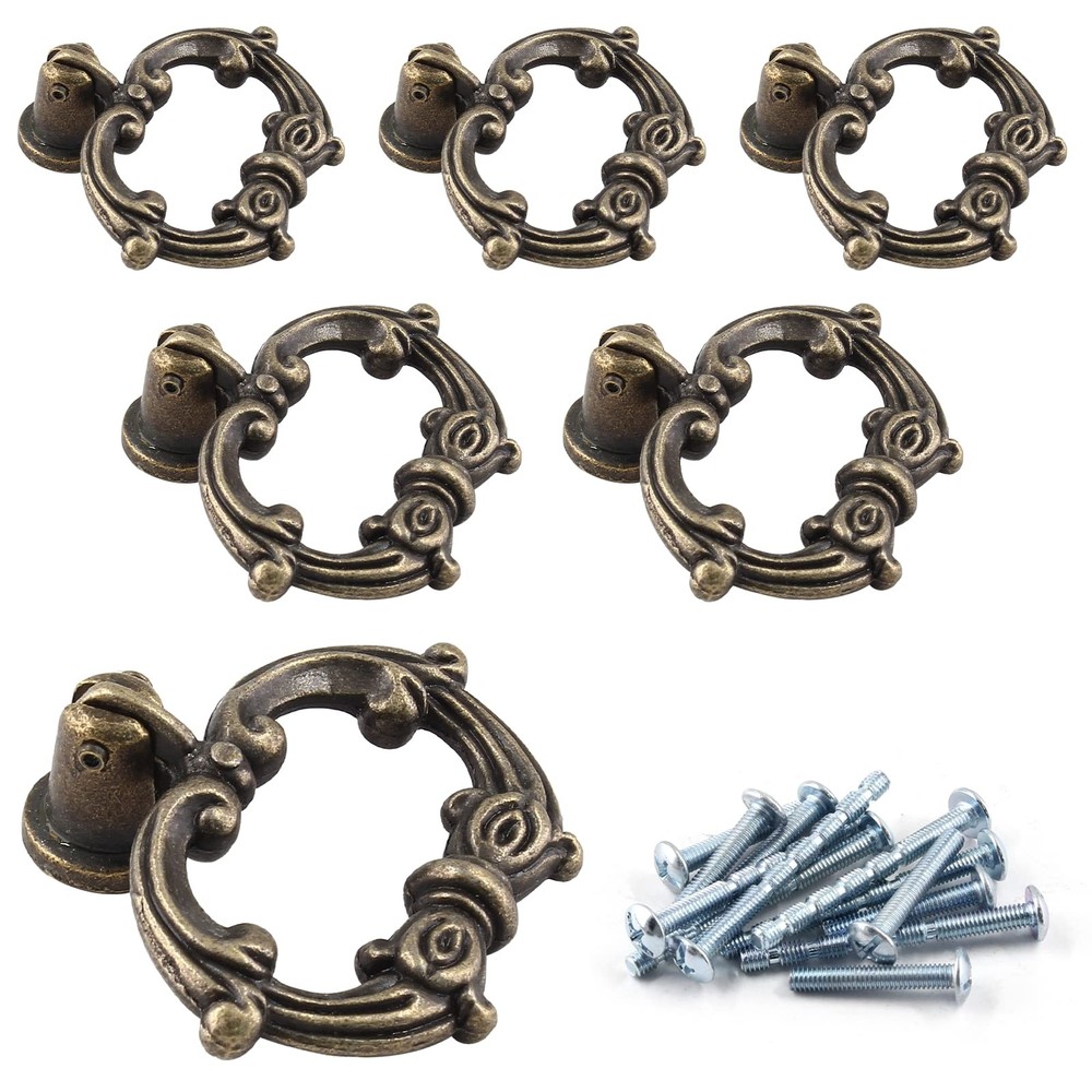 6 Pcs Antique Bronze Drop Ring Drawer Pulls, Vintage Cabinet Pull Handles, Sm…