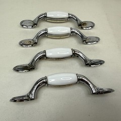 VTG 1980 4 PCS Porcelain Chrome Cabinet Dresser Drawer Pull Handles 5 Inch L