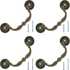 4Pcs 3.75 Inch Hole Center Vintage Drop Bail Drawer Pull Handles, Antique Bronze