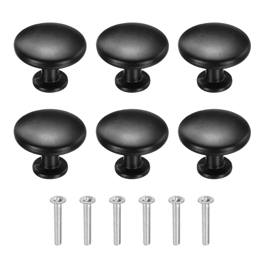 6Pcs Cabinet Knobs, 1.14″ Single Hole Round Drawer Knob with Screws, Black