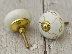 Gold and White Ceramic Door, Cabinet, Cupboard, Kitchen Knobs and Pulls,set of 6