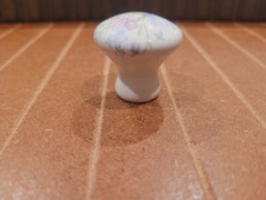 Vintage 1.25 In Round Beige Porcelain Cabinet Knobs With Flower Design