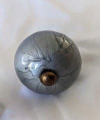 Silver Gray Round Knobs Pulls Iridescent Swirl Vintage Inspired Metal Center 3