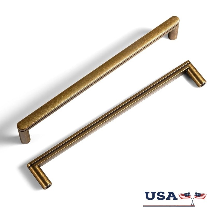 Set of 6 Antique Brass Cabinet Pulls Minimalist Vintage Handles Cabinets Drawers
