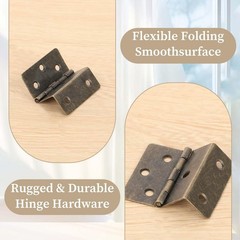 Three Fold Hinges, 4 Pieces Small Metal Chest Hinges for Wood Vintage Decorative