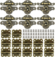 6Set Retro Design Jewelry Box Hinges and Antique Hasp Latch Decorative Cabinet D
