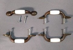 Lot of 4 Vintage 70s Brass / Ceramic 3″ pulls handle cabinet kitchen hardware